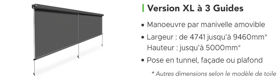 Schéma du Store Screen à Guide Version XL à 3 Guides